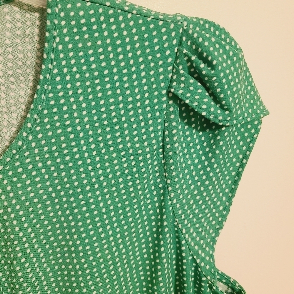Adrianna Papell | Women's Green Polka Dot Cap Sleeve Blouse (Size XL) - Picture 7 of 12